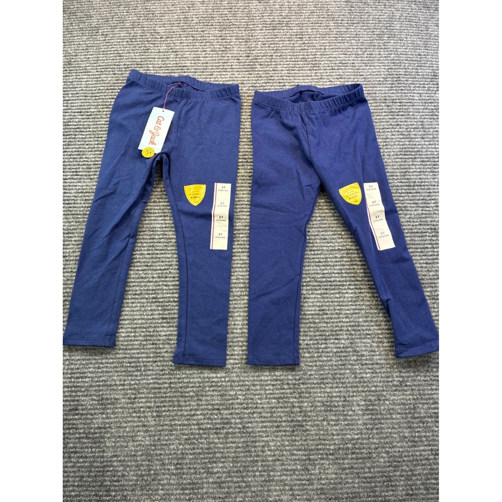 Cat & Jack Girls Navy Blue Tough Cotton Durable Knee Leggings 2 Pack Size 3T